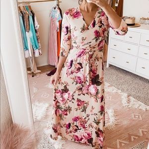 Pink Blush Maternity Wrap Maxi Dress with sash